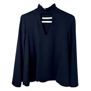 Susana Monaco Womens Mock Neck V-Neck Cut Out Long Flare Sleeve Top Size M Black